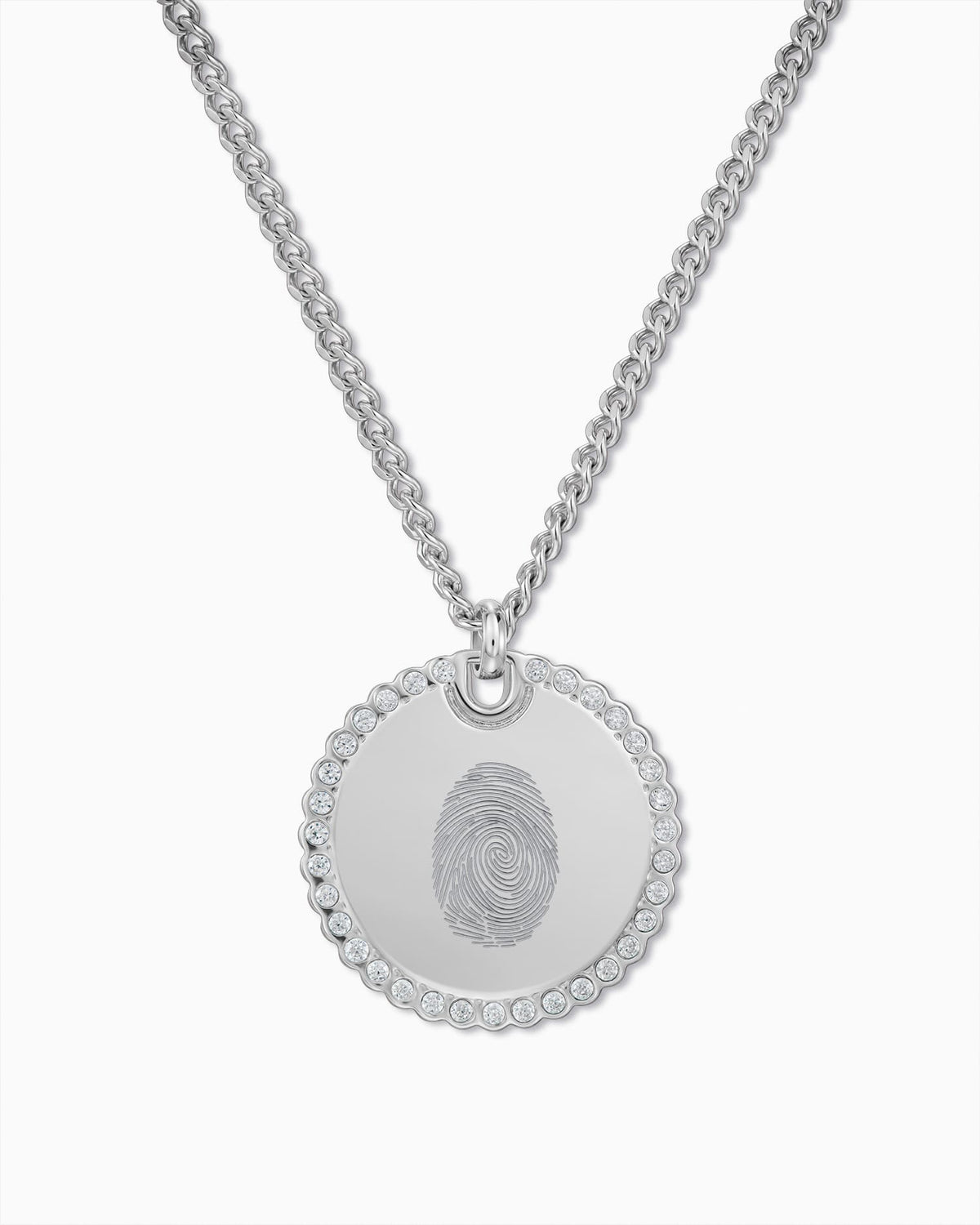 Fingerabdruck Gravurplatten Halskette Rund Zirkonia 18mm