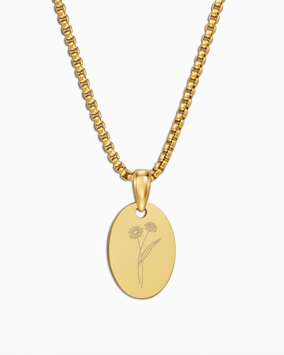 Birth flower engraving plates necklace pendant oval