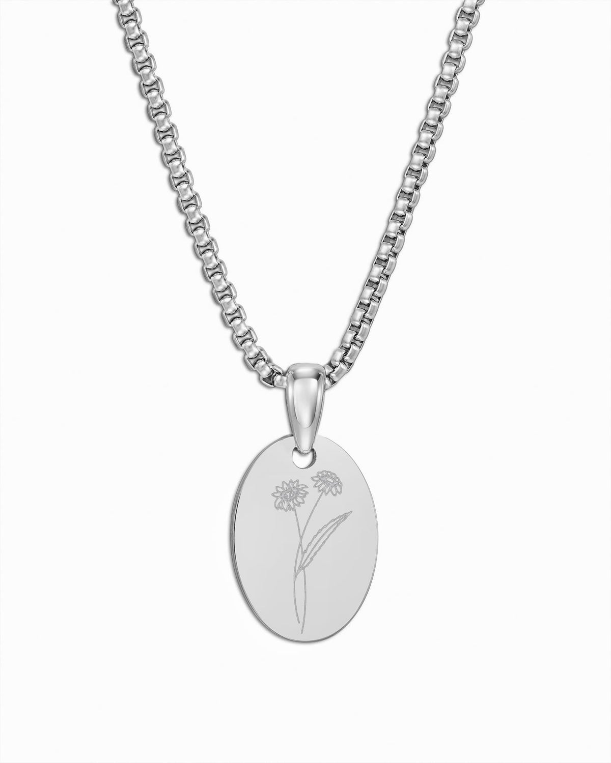 Birth flower engraving plates necklace pendant oval