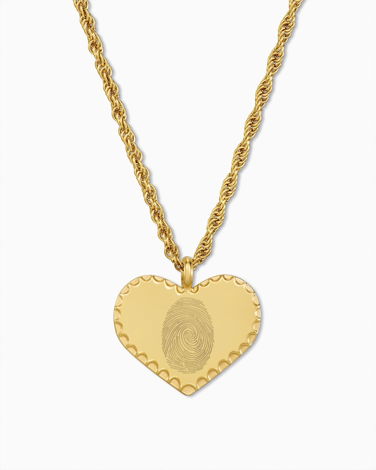 Vingerafdruk hart ketting, gravureplaatje, hanger, krans