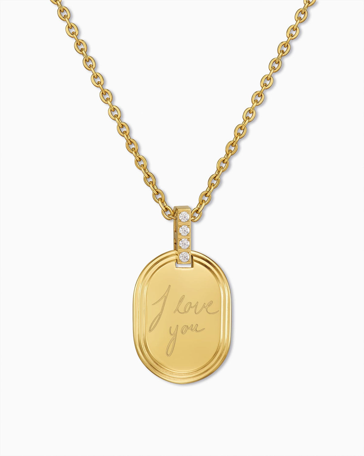Handwritten Upload Engraved Plate Necklace Pendant, Oval