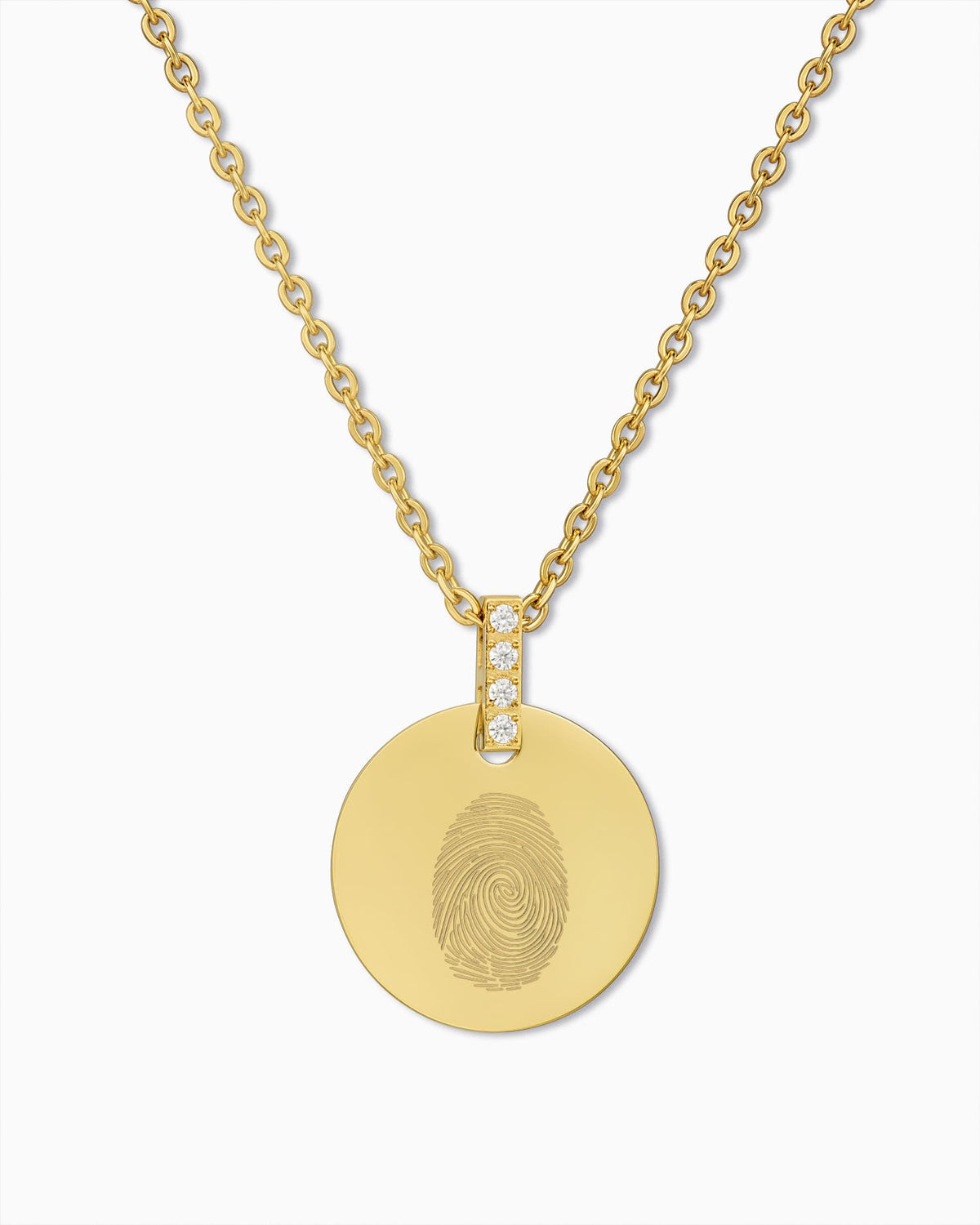 Ketting met vingerafdruk-graveerplaatjes, rond, zirkonia, 15 mm