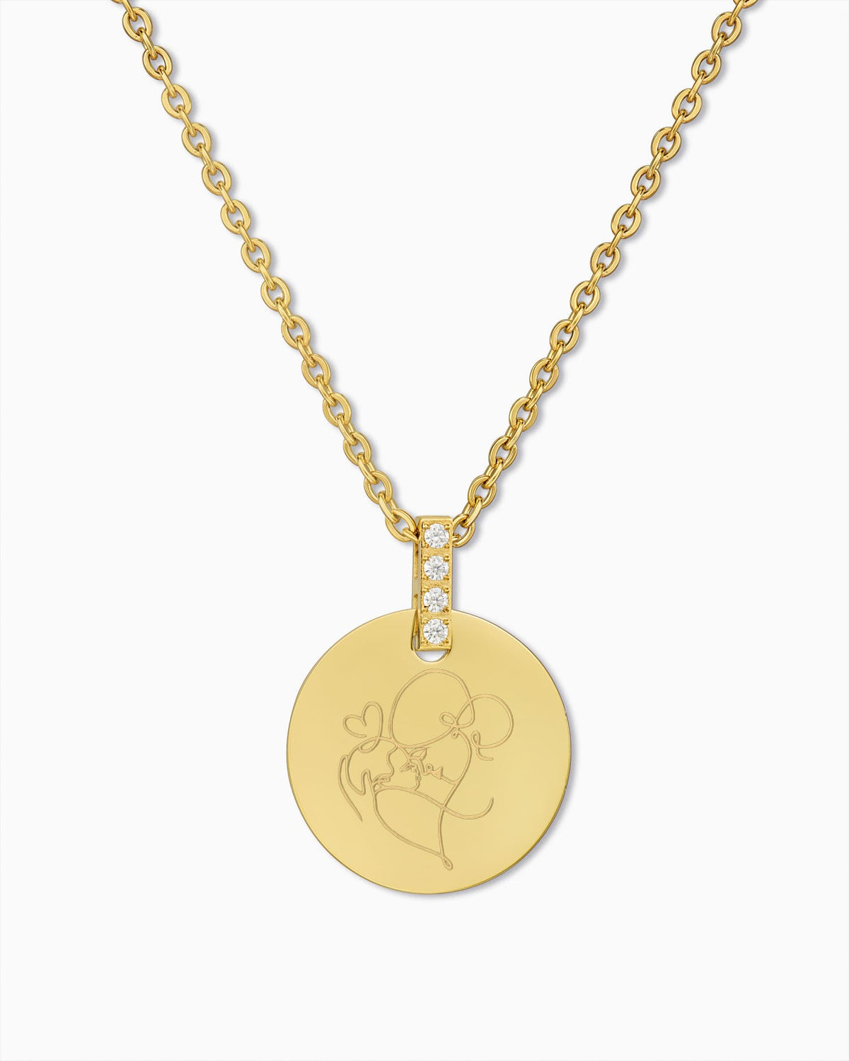 Image/Graphic Upload: Engraved Plate Necklace, Round Zirconia, 15 mm