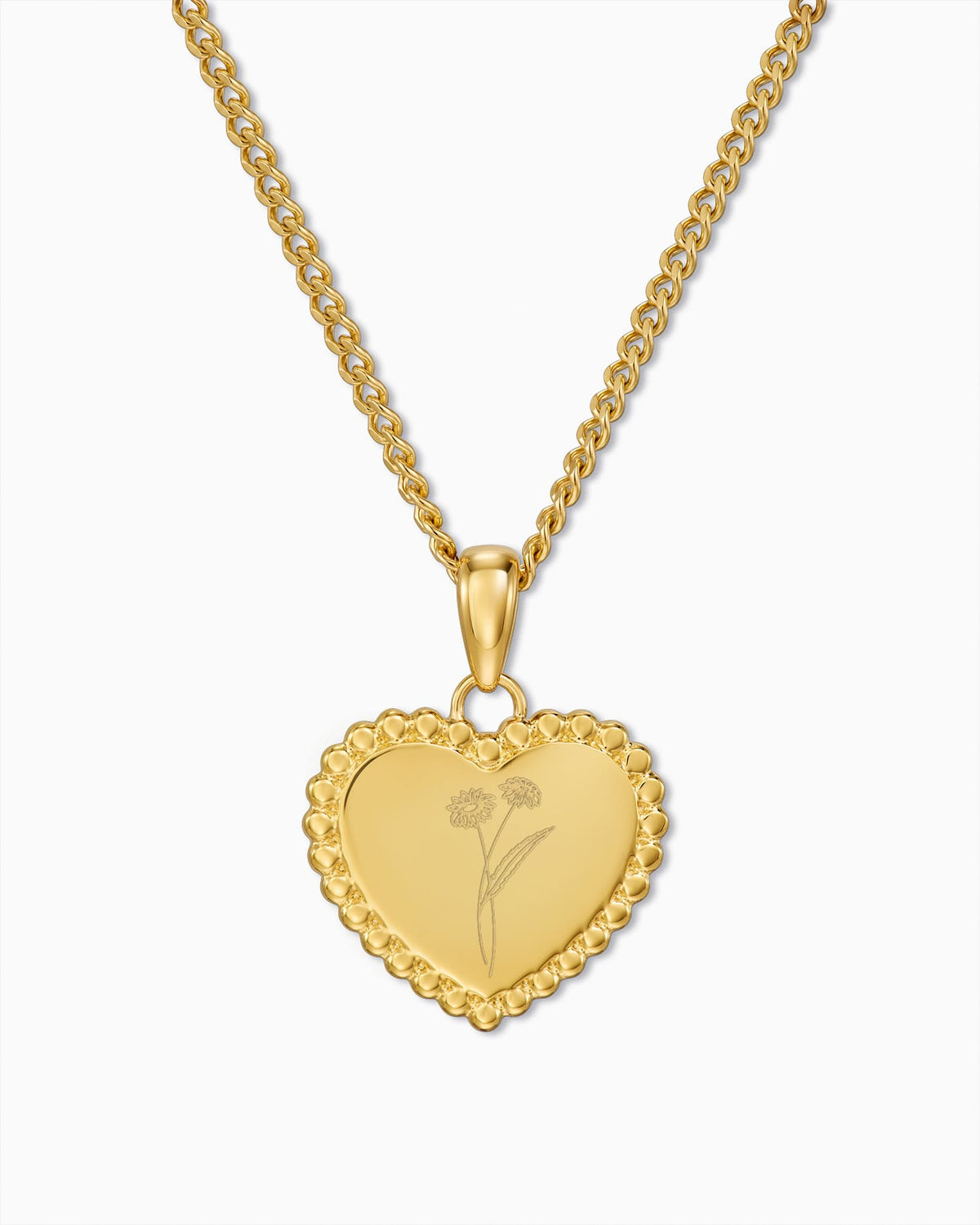 Birth flower heart necklace engraving plate pendant