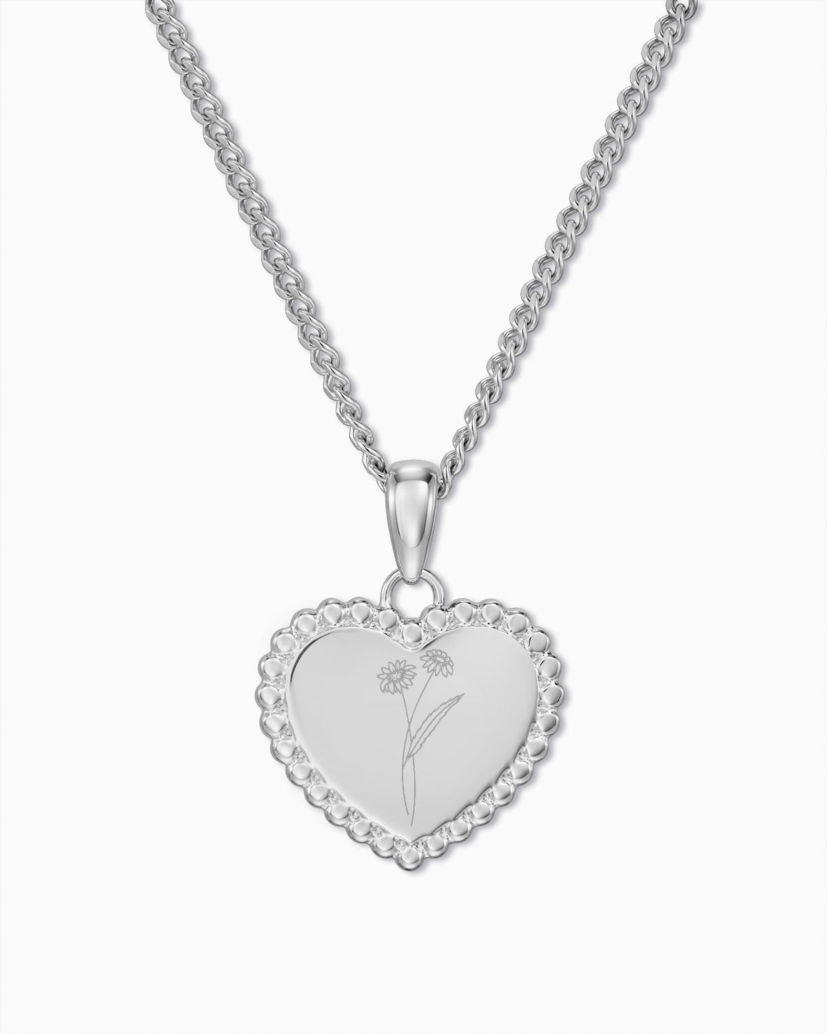 Birth flower heart necklace engraving plate pendant