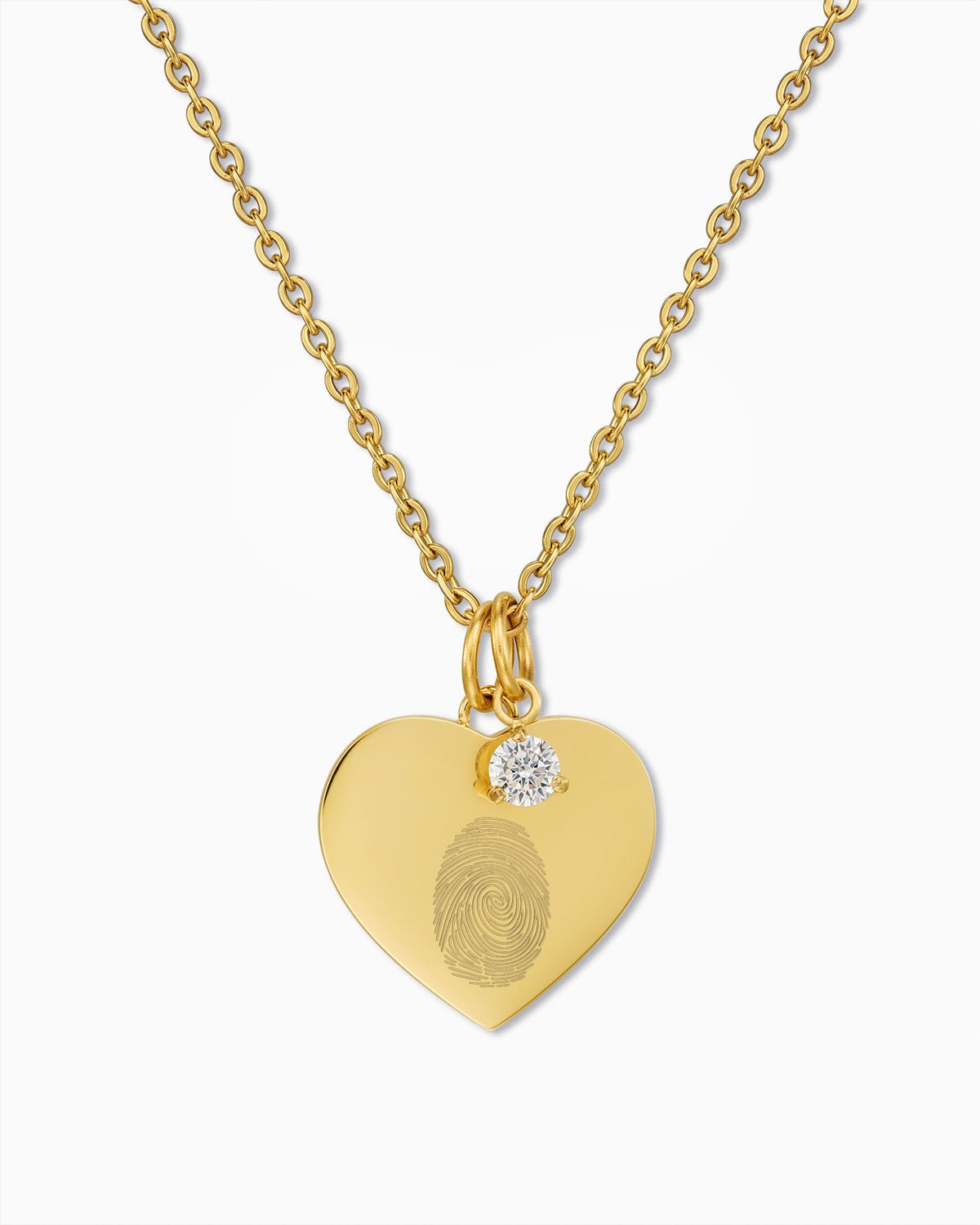 Vingerafdruk hartvormige ketting met graveerplaatje, hanger met zirkonia-bedeltje
