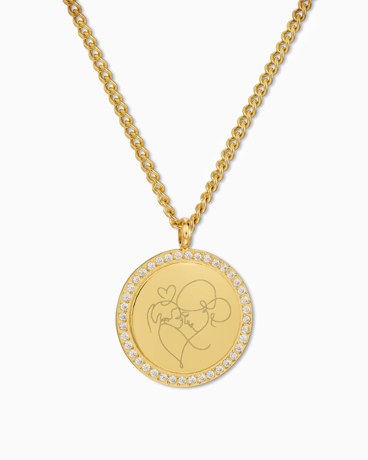 Image/Graphic Upload: Engraved Plate Necklace Pendant with Zirconia, 17 mm