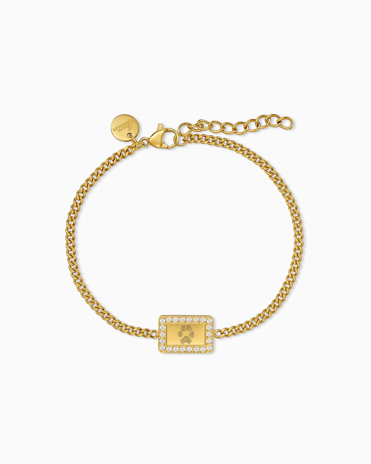 Paw Print Engraved Bracelet with Rectangular Engraving Plate and Zirconia