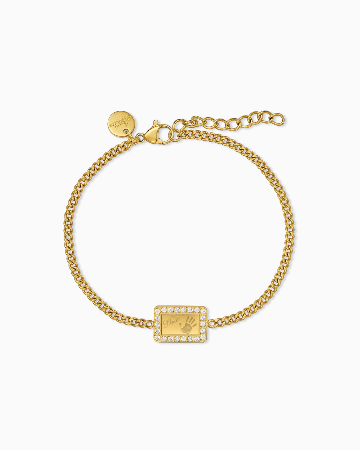 Armband met handafdruk en gravure, rechthoekig gravureplaatje met zirkonia