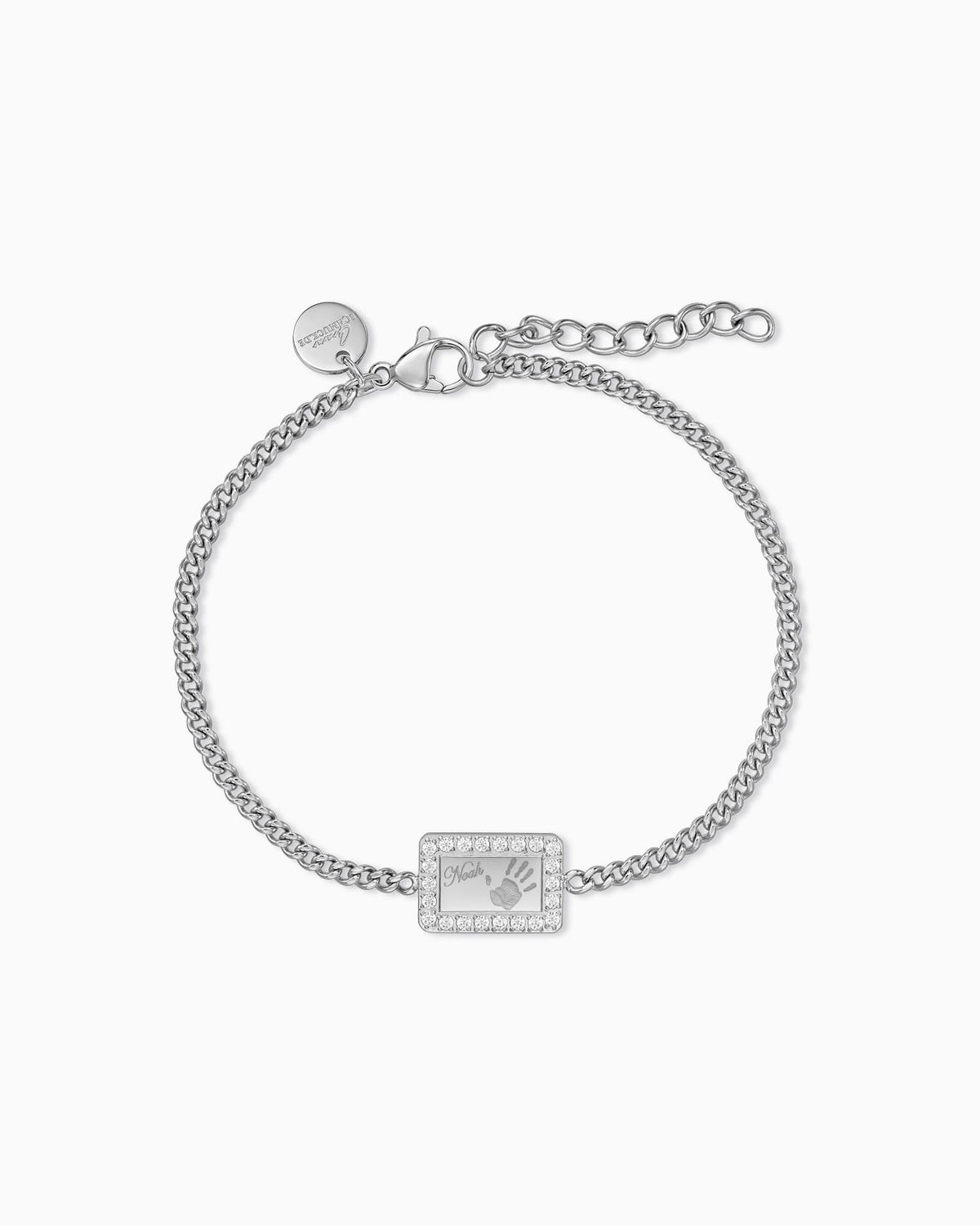 Armband met handafdruk en gravure, rechthoekig gravureplaatje met zirkonia