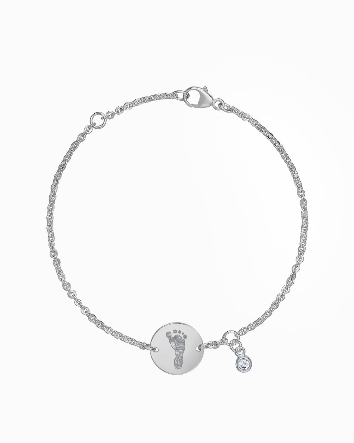 Fußabdruck Gravurarmband Gravurplatte Rund Zirkonia