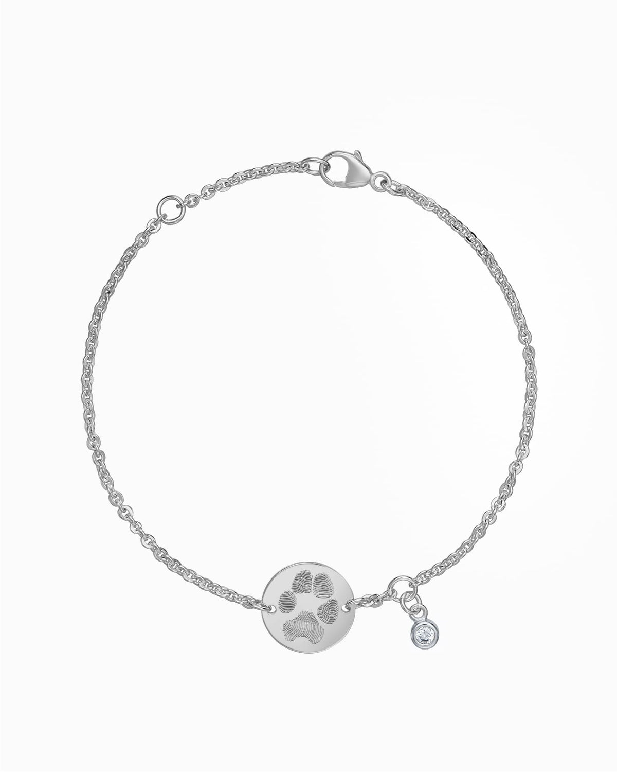 Pfotenabdruck Gravurarmband Gravurplatte Rund Zirkonia