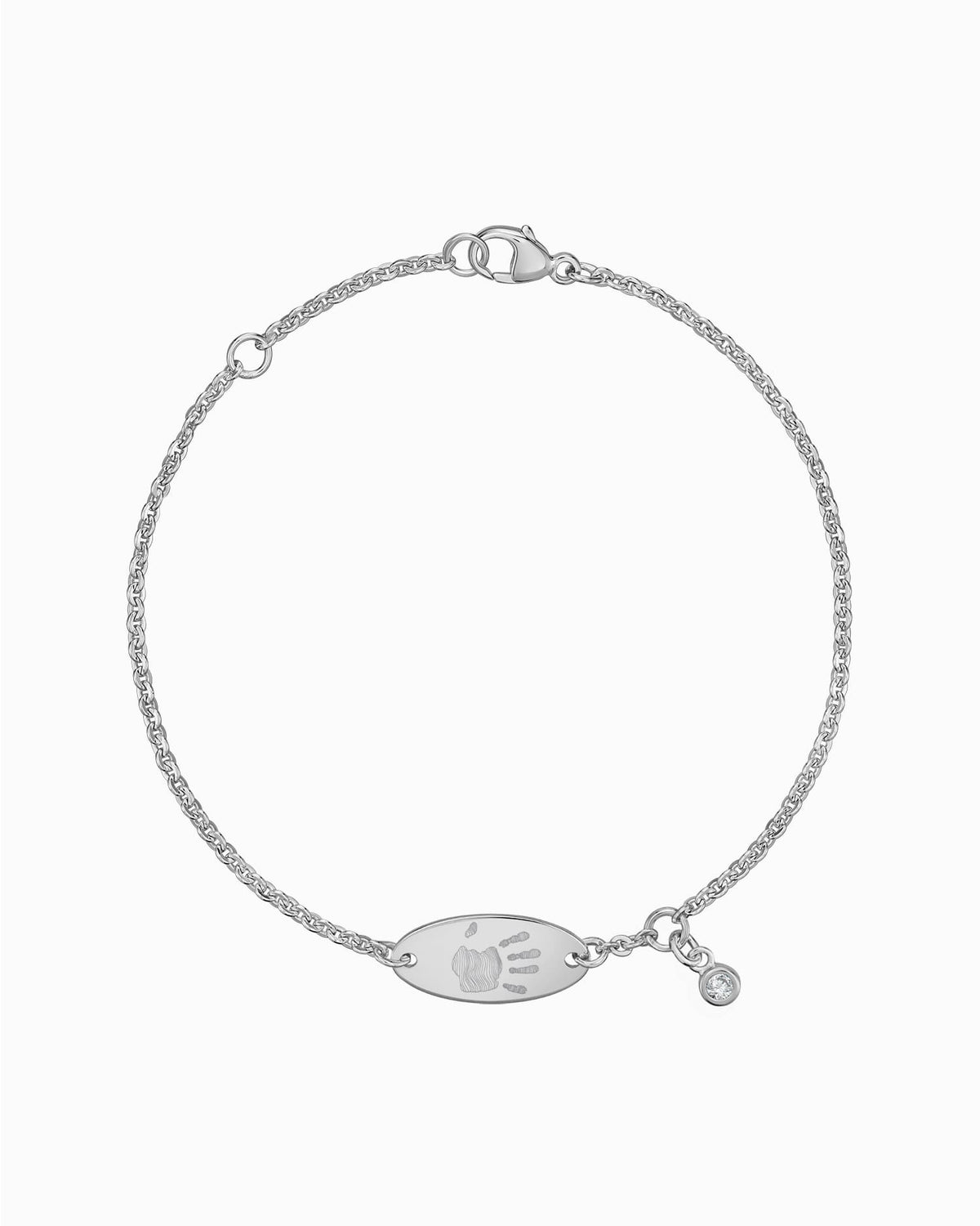 Handabdruck Gravurarmband Gravurplatte Oval Zirkonia