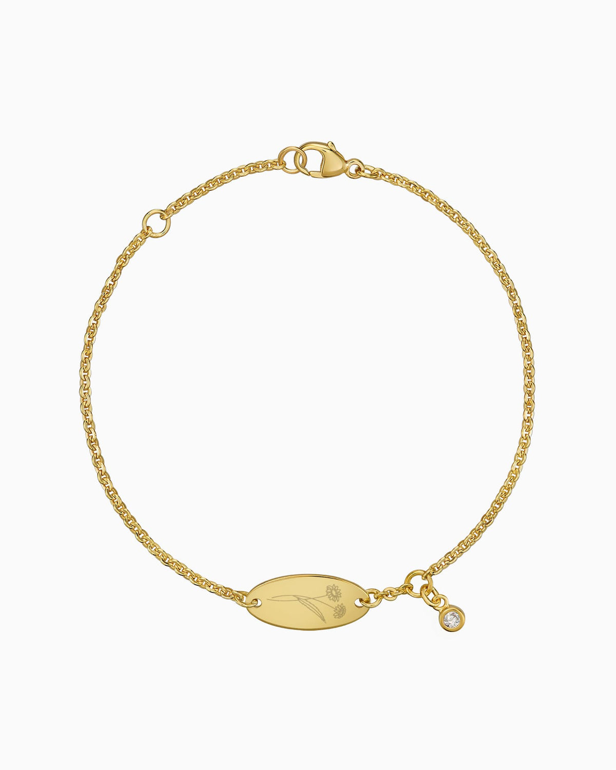 Geboorte bloem graveren armband graveerplaat ovale zirkonia