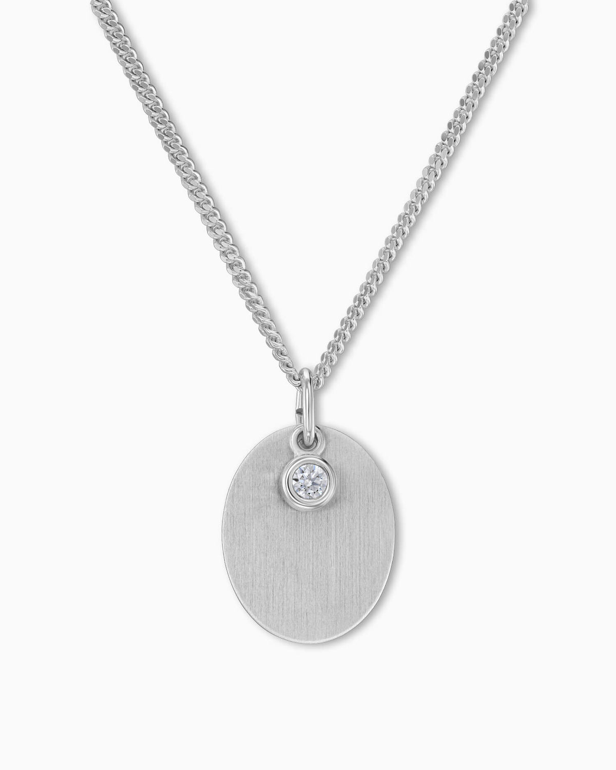 Gravurplatten Halskette Anhänger Oval Zirkonia