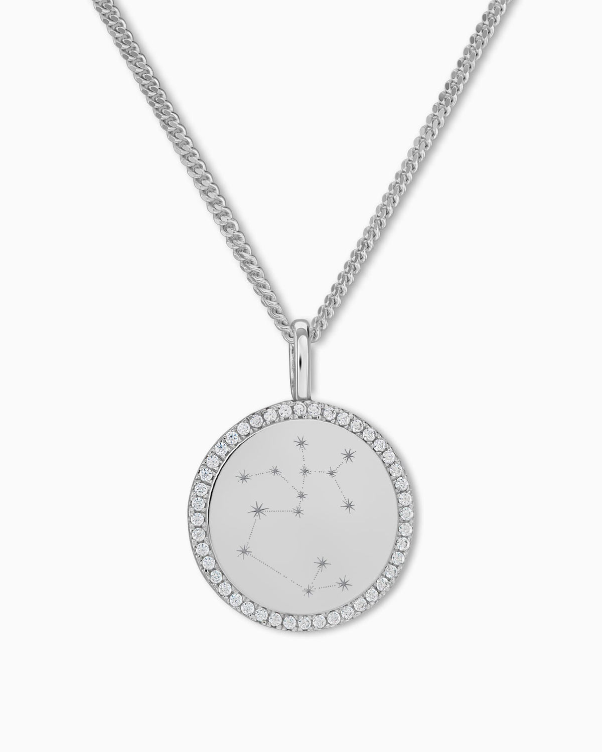 Zodiac sign engraving plates necklace pendant round zirconia 16mm