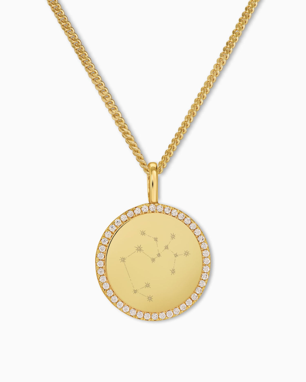 Zodiac sign engraving plates necklace pendant round zirconia 16mm