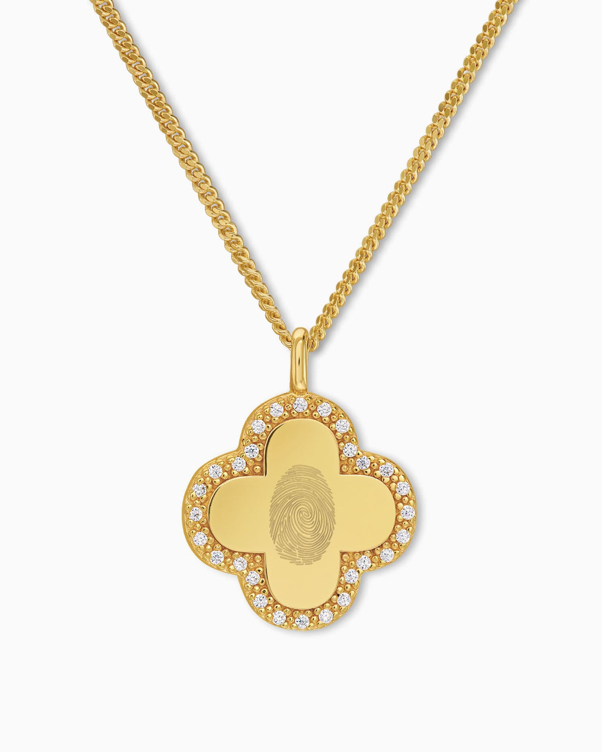 Vingerafdruk klaverblad ketting graveren plaat zirconia