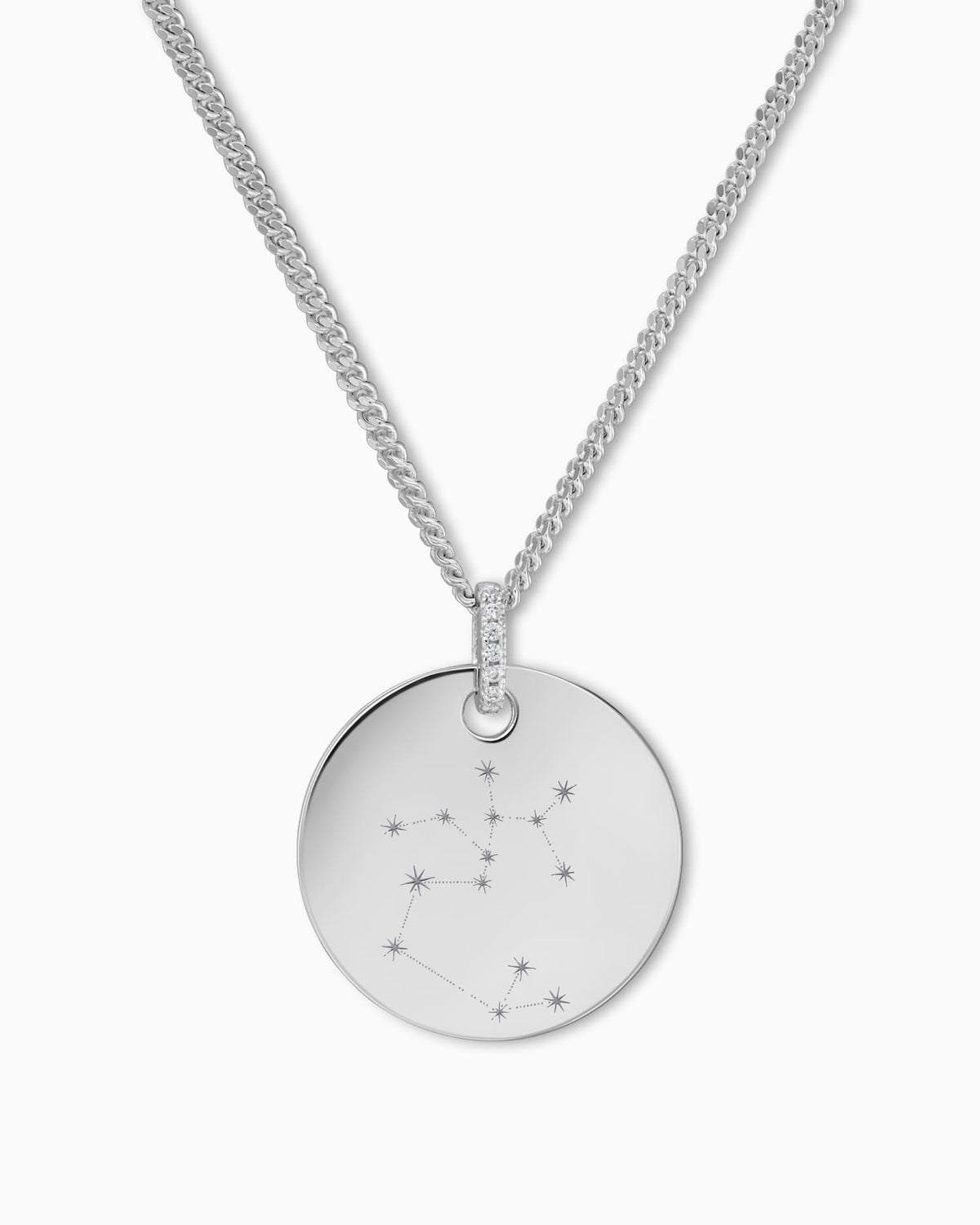 Zodiac sign engraving plates necklace pendant zirconia round