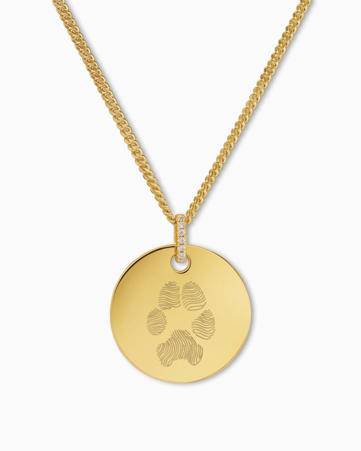 Pfotenabdruck Gravurplatten Halskette Anhänger Zirkonia Rund - grivurschmuck.com