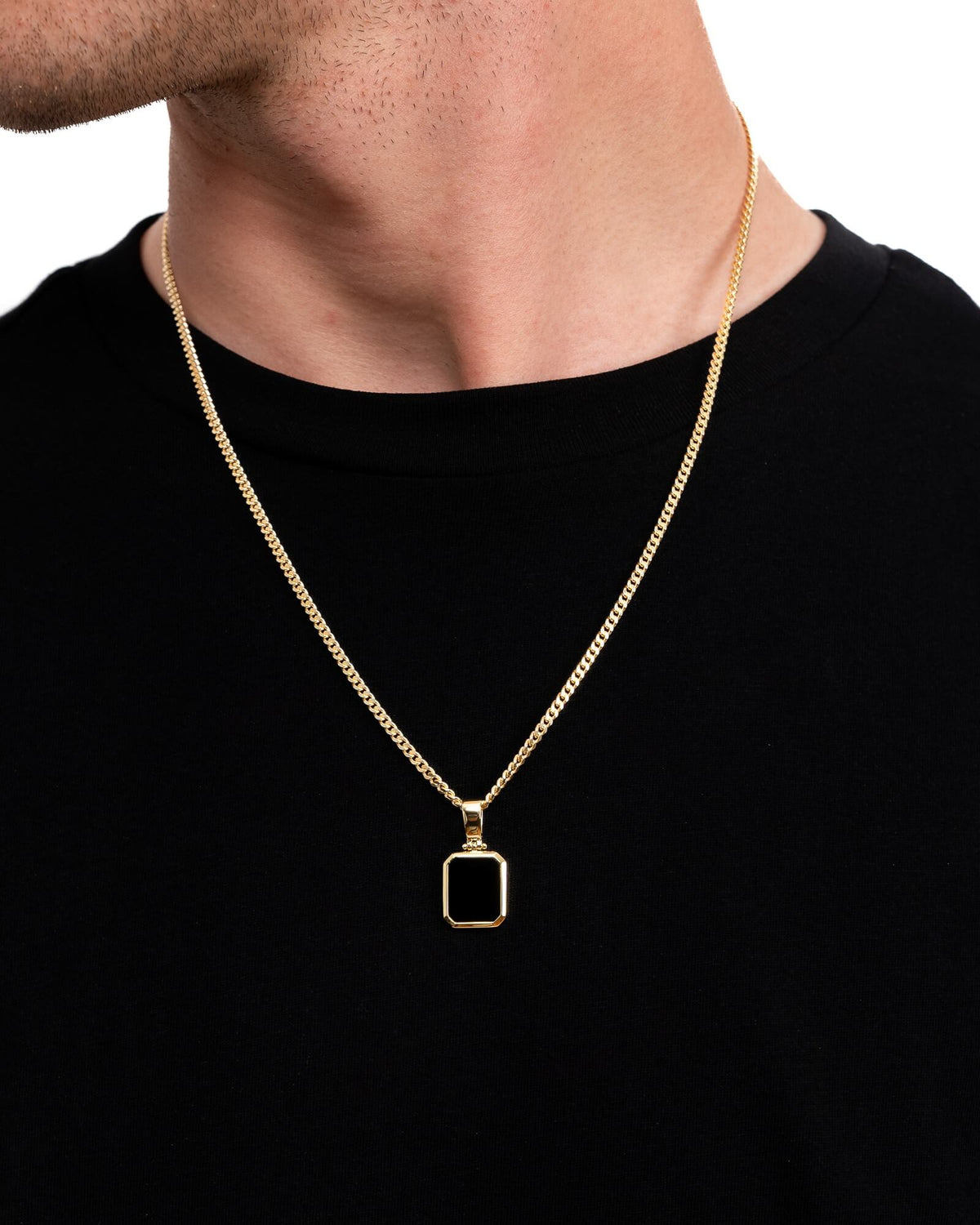 Onyx Oktagon Gravurplatte Halskette