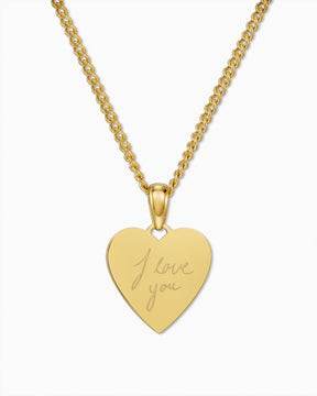 Handgeschreven tekst uploaden – hartvormige ketting met graveerplaatje, hanger 15 mm