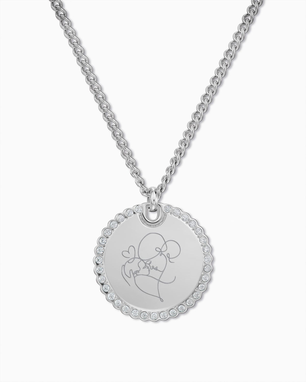 Image/Graphic Upload: Engraved Plate Necklace, Round Zirconia, 18 mm