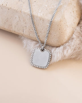 Image/Graphic Upload: Engraved Square Necklace with Zirconia