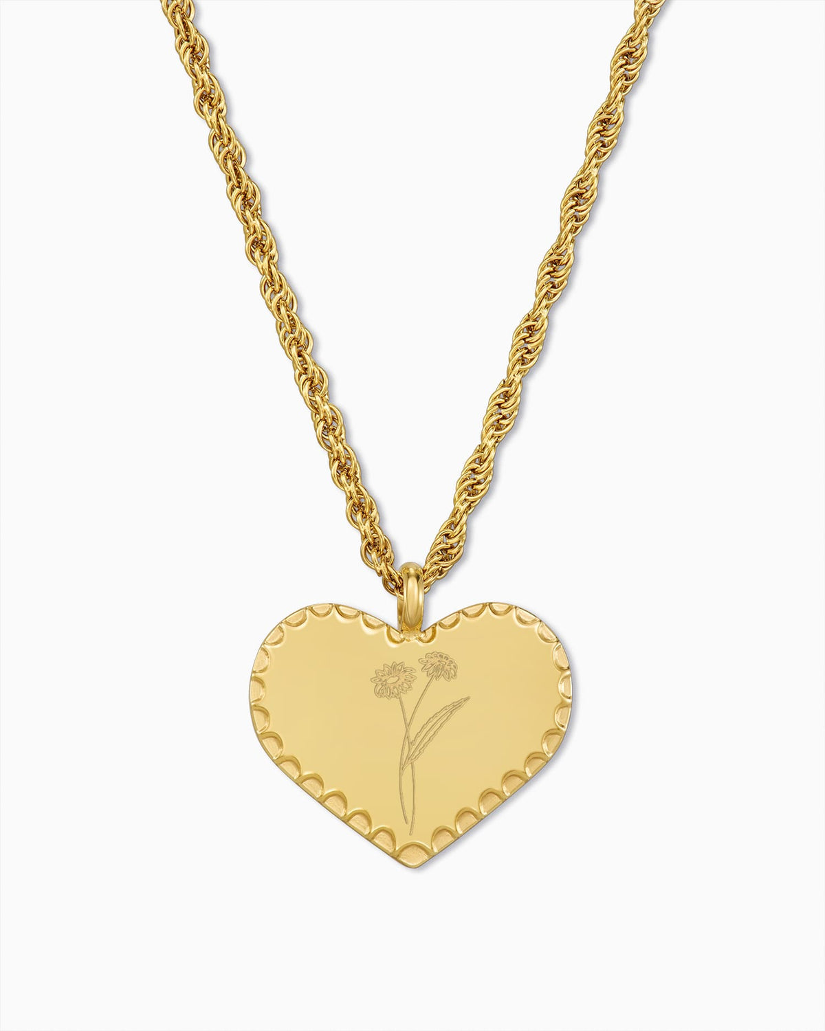 Birth Flower Heart Necklace Engraved Plate Pendant Wreath