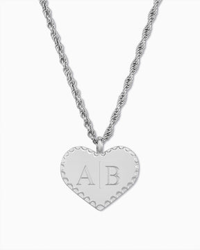 Initials Heart Necklace Engraved Plate Pendant Wreath