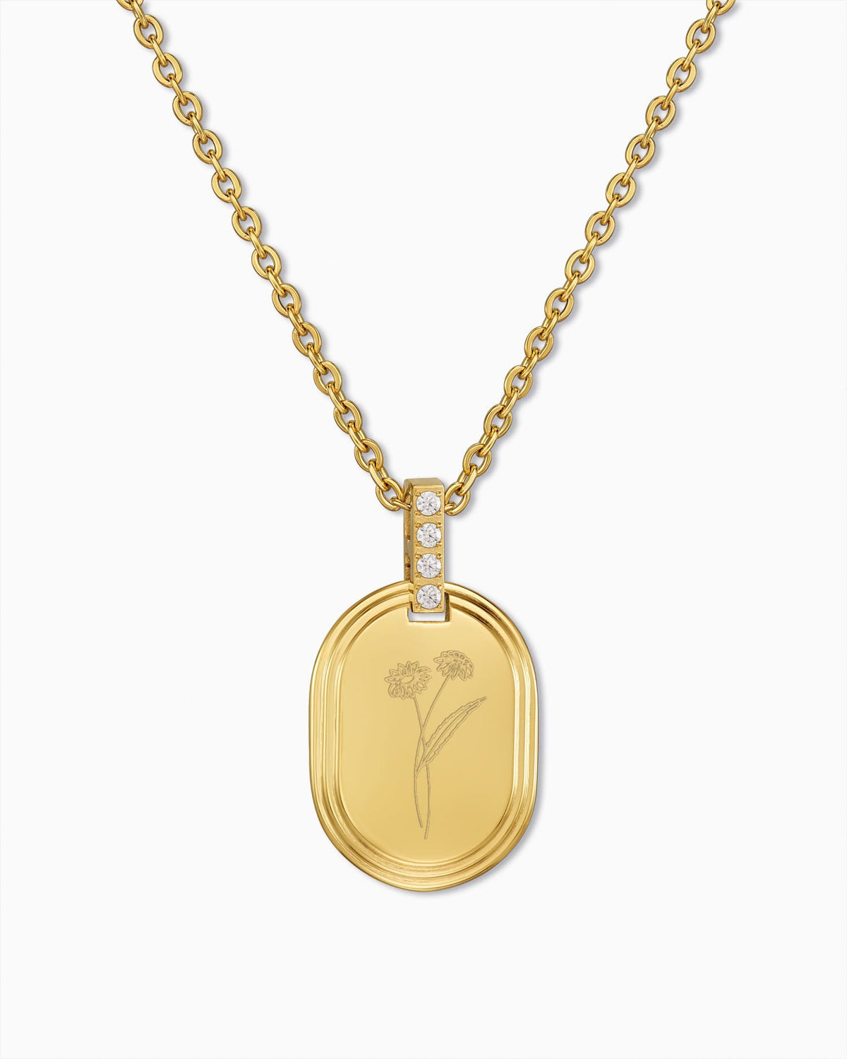 Birth flower engraving plates necklace pendant oval