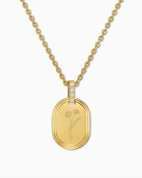 Birth flower engraving plates necklace pendant oval