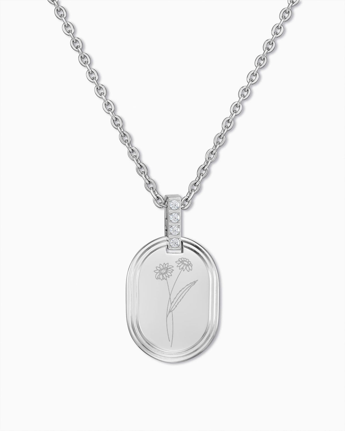 Birth flower engraving plates necklace pendant oval