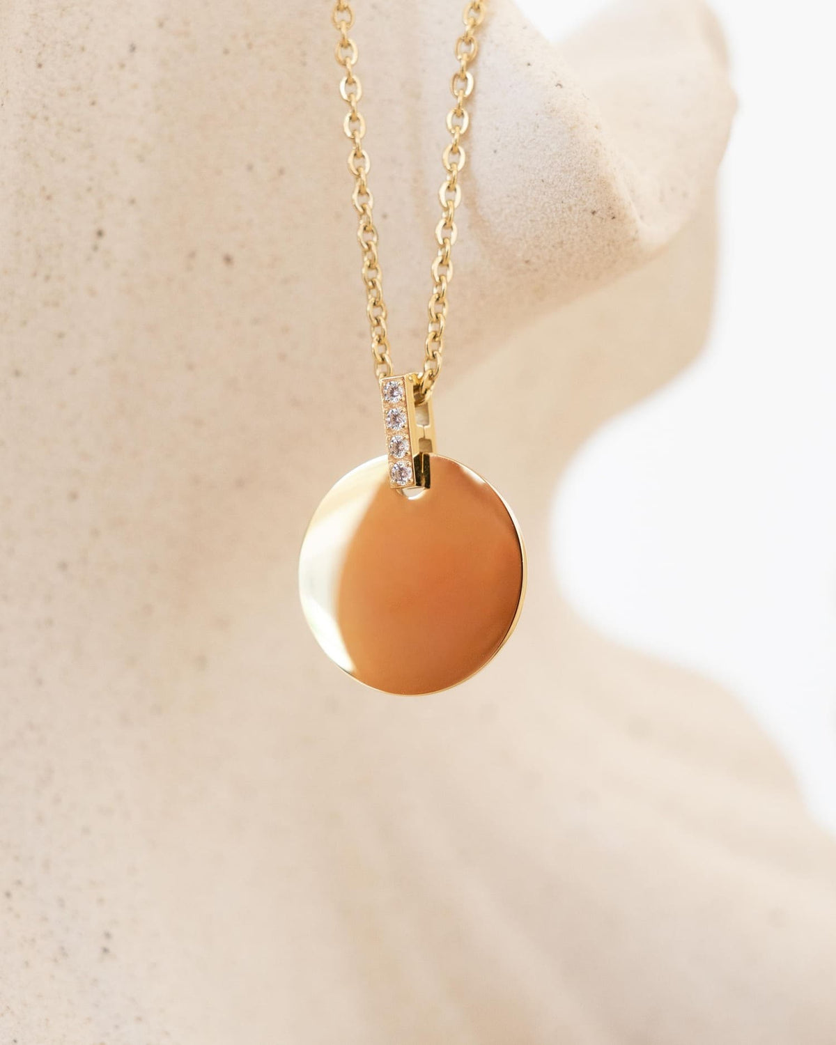 Image/Graphic Upload: Engraved Plate Necklace, Round Zirconia, 15 mm