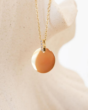 Image/Graphic Upload: Engraved Plate Necklace, Round Zirconia, 15 mm