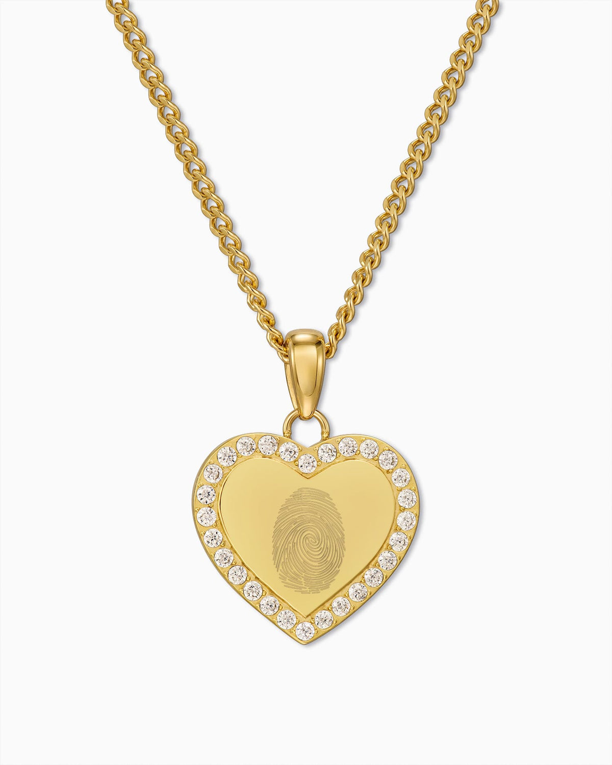 Vingerafdruk hartvormige ketting met graveerplaatje en zirkonia-hanger