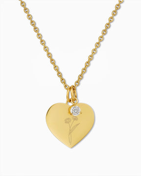 Geburtsblume Herz Halskette Gravurplatte Anhänger Zirkonia Charm