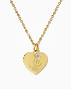 Handabdruck Herz Halskette Gravurplatte Anhänger Zirkonia Charm