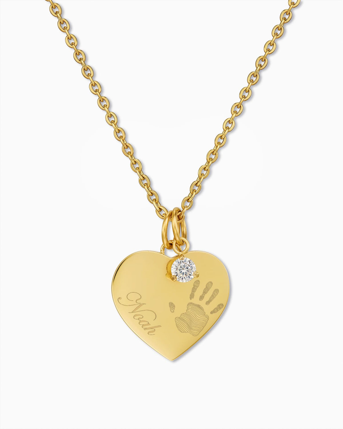 Handabdruck Herz Halskette Gravurplatte Anhänger Zirkonia Charm