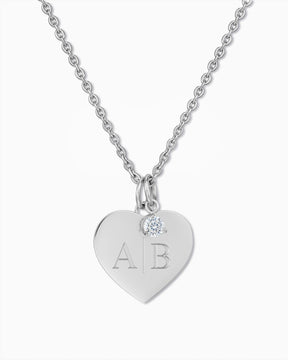 Initialen Herz Halskette Gravurplatte Anhänger Zirkonia Charm