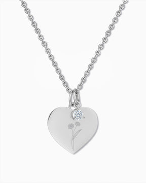 Geburtsblume Herz Halskette Gravurplatte Anhänger Zirkonia Charm