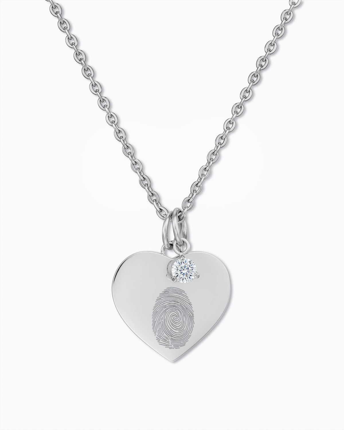 Fingerabdruck Herz Halskette Gravurplatte Anhänger Zirkonia Charm