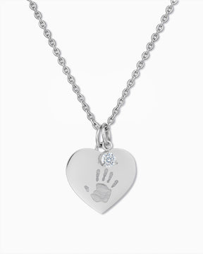 Handabdruck Herz Halskette Gravurplatte Anhänger Zirkonia Charm