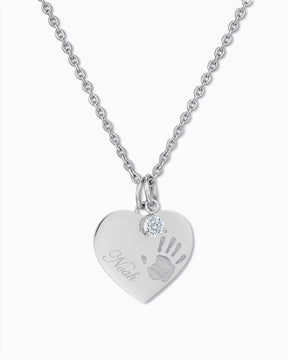 Handabdruck Herz Halskette Gravurplatte Anhänger Zirkonia Charm