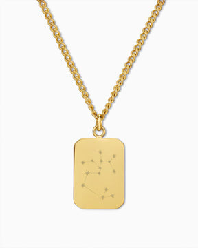 Zodiac Sign Engraved Plate Necklace Pendant, Rectangular