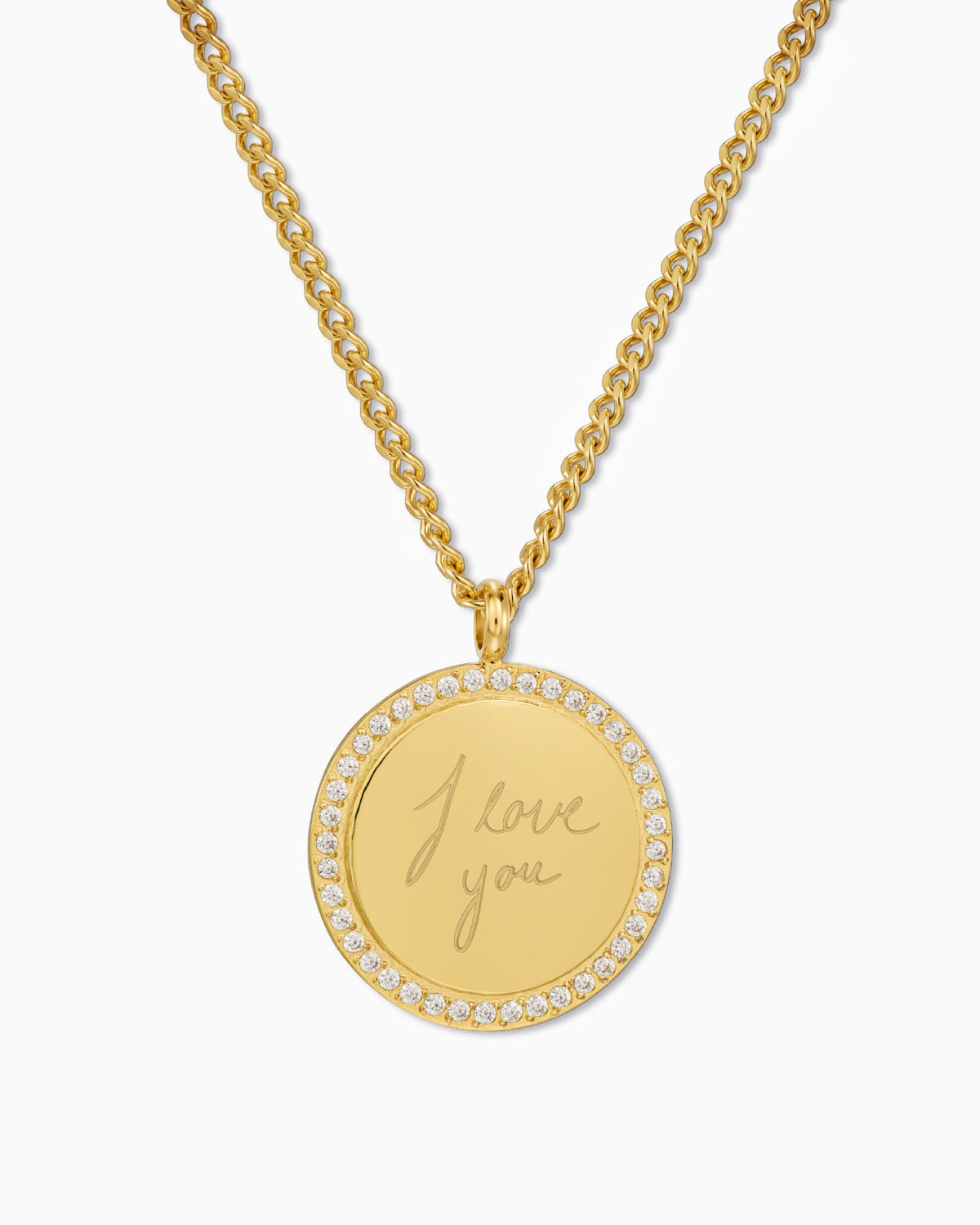 Handwritten Upload Engraved Plate Necklace Pendant Zirconia 17mm
