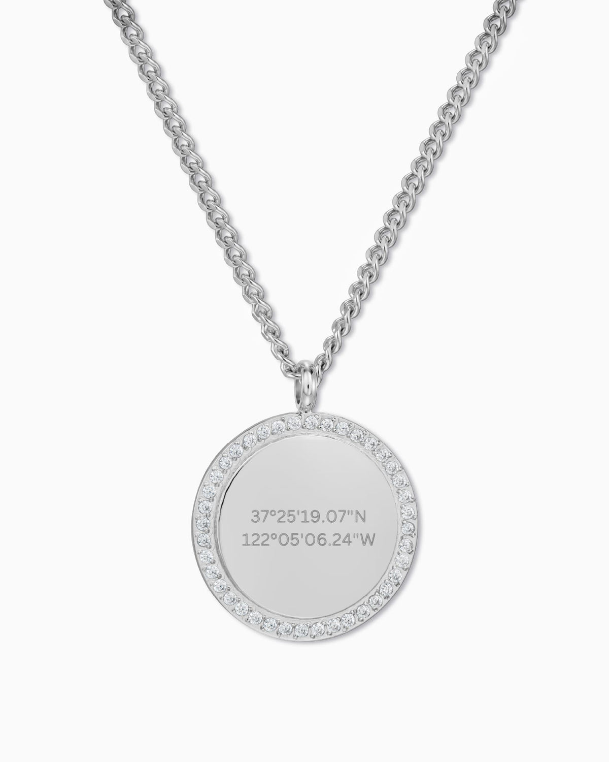 Koordinaten Gravurplatte Halskette Anhänger Zirkonia 17mm