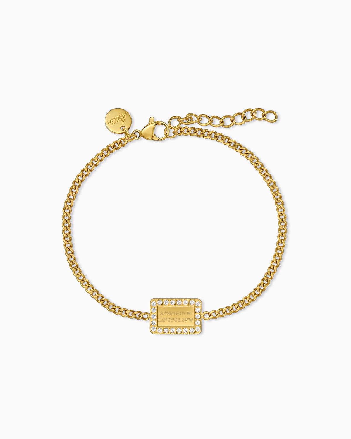 Koordinaten Gravurarmband Gravurplatte Eckig Zirkonia