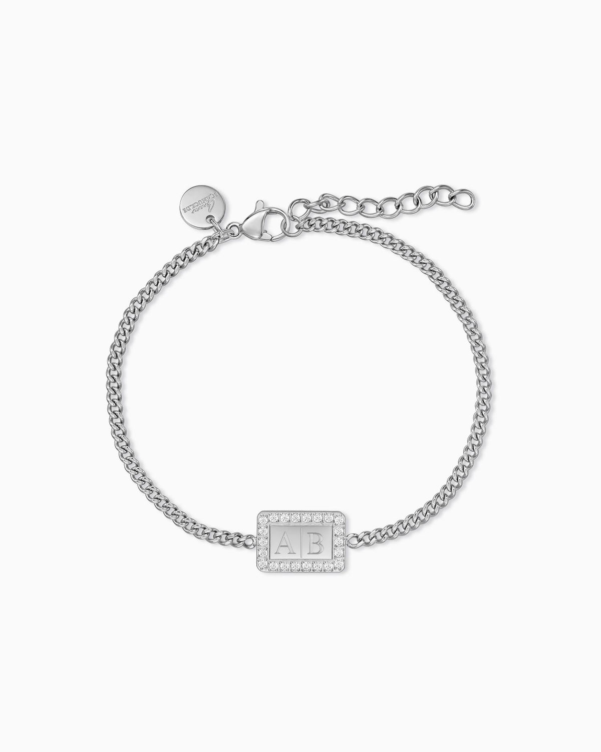 Initialen Gravurarmband Gravurplatte Eckig Zirkonia