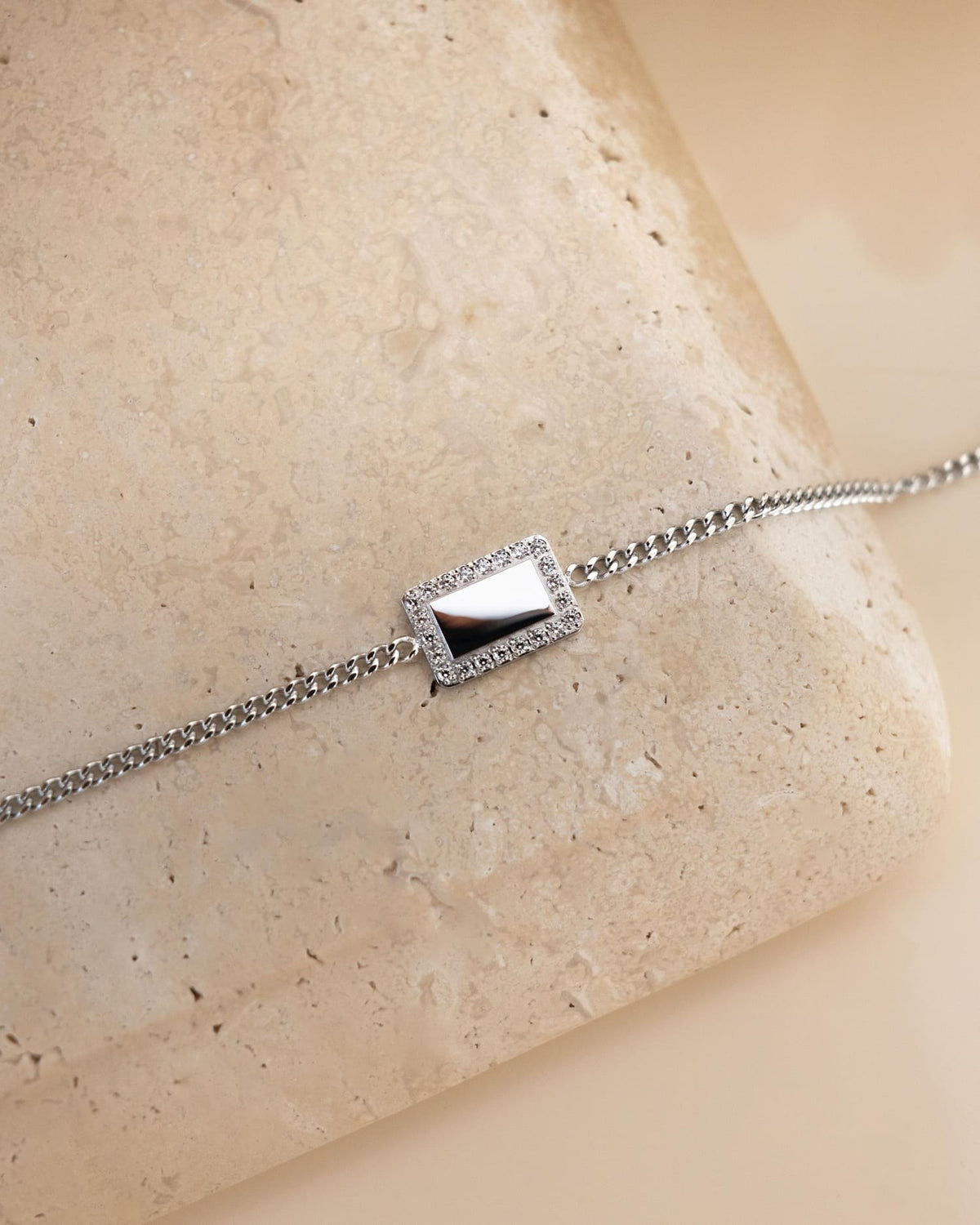 Initialen Gravurarmband Gravurplatte Eckig Zirkonia
